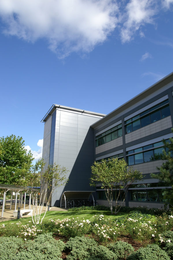 office building with landscaping